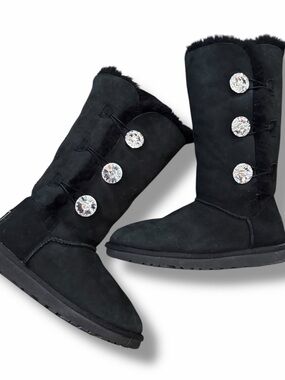 UGG Black Tall Crystal Triple Bailey Button Tall Boots
